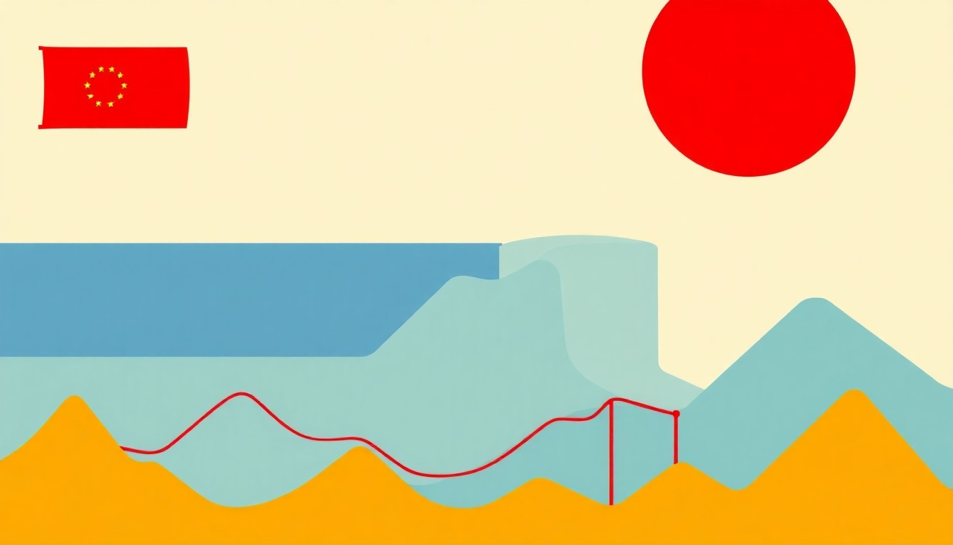 A geometric abstract illustration composed of bold, angular shapes in shades of blue, red, and yellow, conceptually representing the complex and fragile nature of global energy systems and the challenges of energy security.