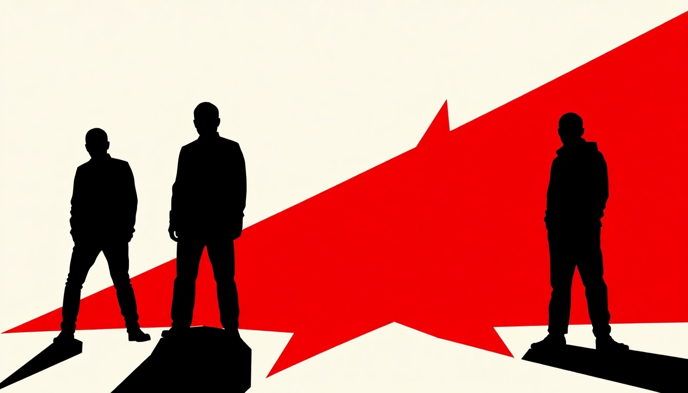 A striking, abstract illustration featuring bold, jagged geometric shapes in high-contrast black, red, and white, conceptually representing the intense, experimental nature of Converge's music.