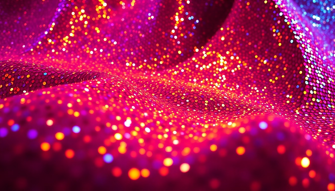 An extreme close-up photograph of shimmering, glittering sequins in dramatic, high-contrast studio lighting, conceptually representing the glamour and luxury of the Sydney Biennale 2026 art exhibition.