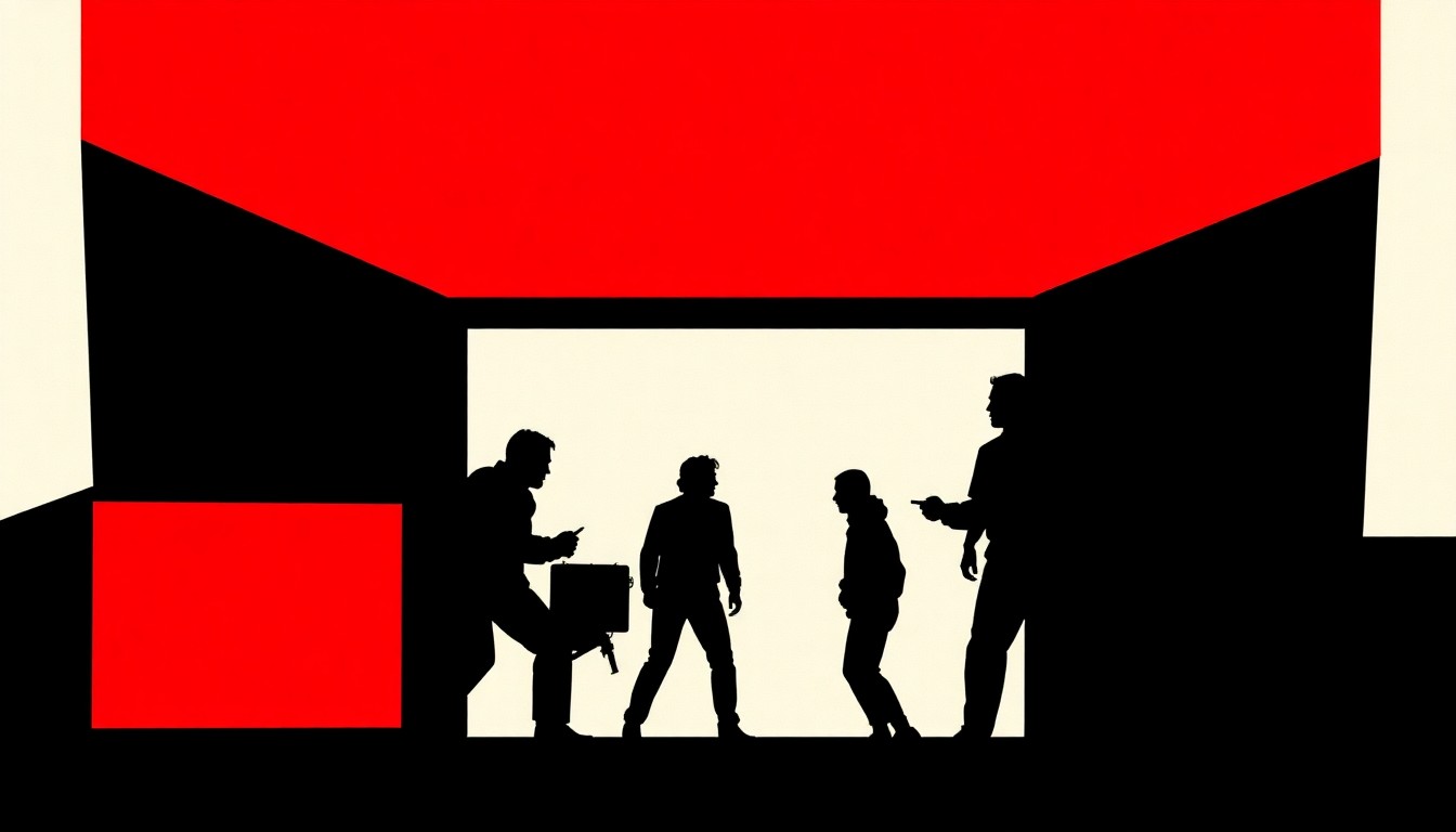 A striking, abstract composition of jagged, geometric shapes in bold red and black, conceptually representing the unexpected success of a low-budget film that flopped at the box office.