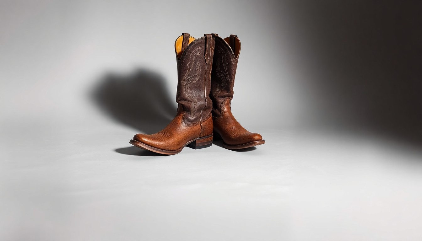 A close-up, high-contrast photograph of a pair of worn, weathered leather cowboy boots, symbolizing the premium western wear products sold at the new Boot Barn store in Mays Landing, New Jersey.