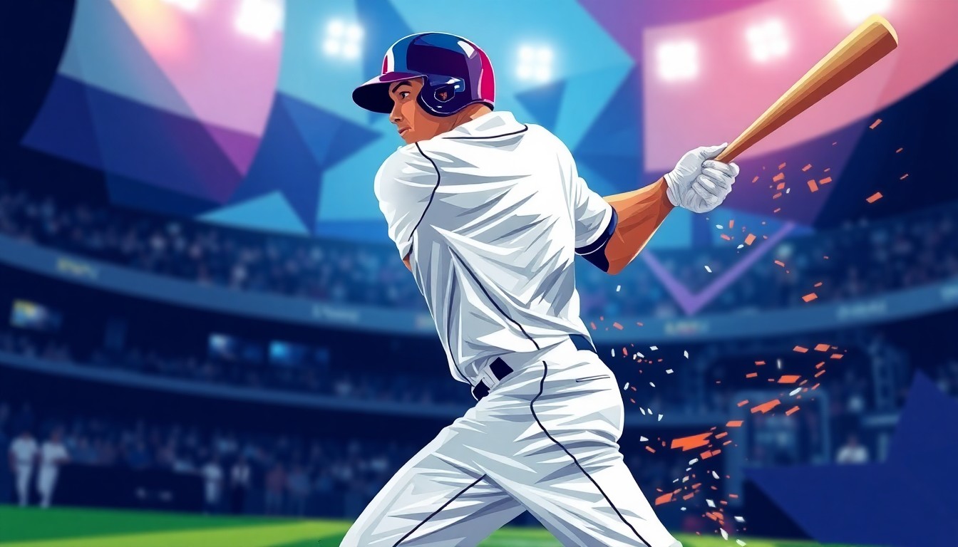 A cubist-style painting depicting a baseball player's swing, with sharp, overlapping geometric planes that deconstruct the dynamic motion of the game.