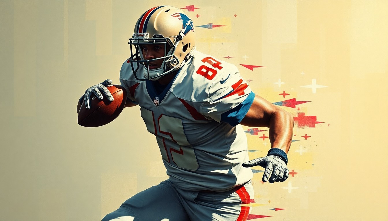 A fragmented, cubist-style painting depicting a football player in motion, with their body and equipment broken down into sharp, overlapping geometric shapes, conveying the raw energy and physicality of the sport.
