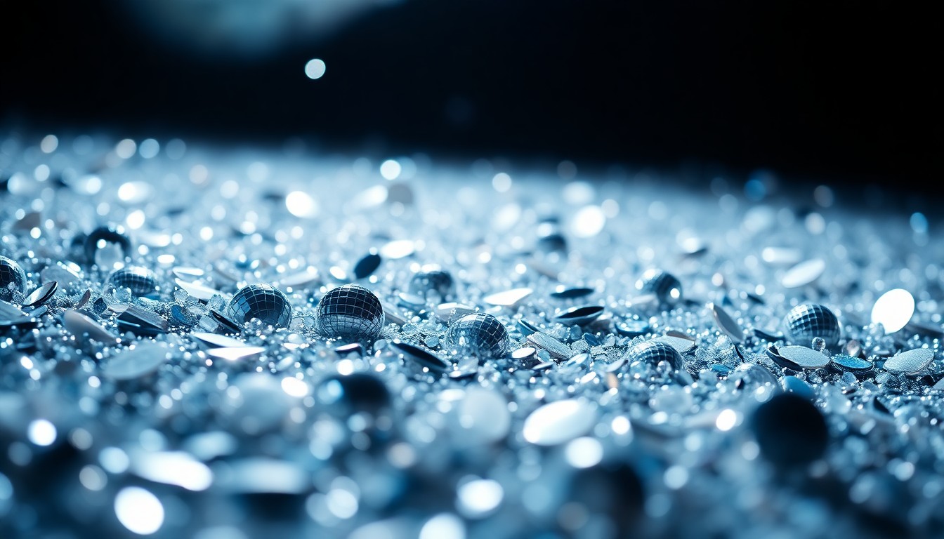 An abstract close-up image of shimmering sequins and glittering disco ball fragments, captured in dramatic, high-contrast studio lighting to convey the sense of celebrity and red-carpet glamour associated with the Taste for a Cure gala.