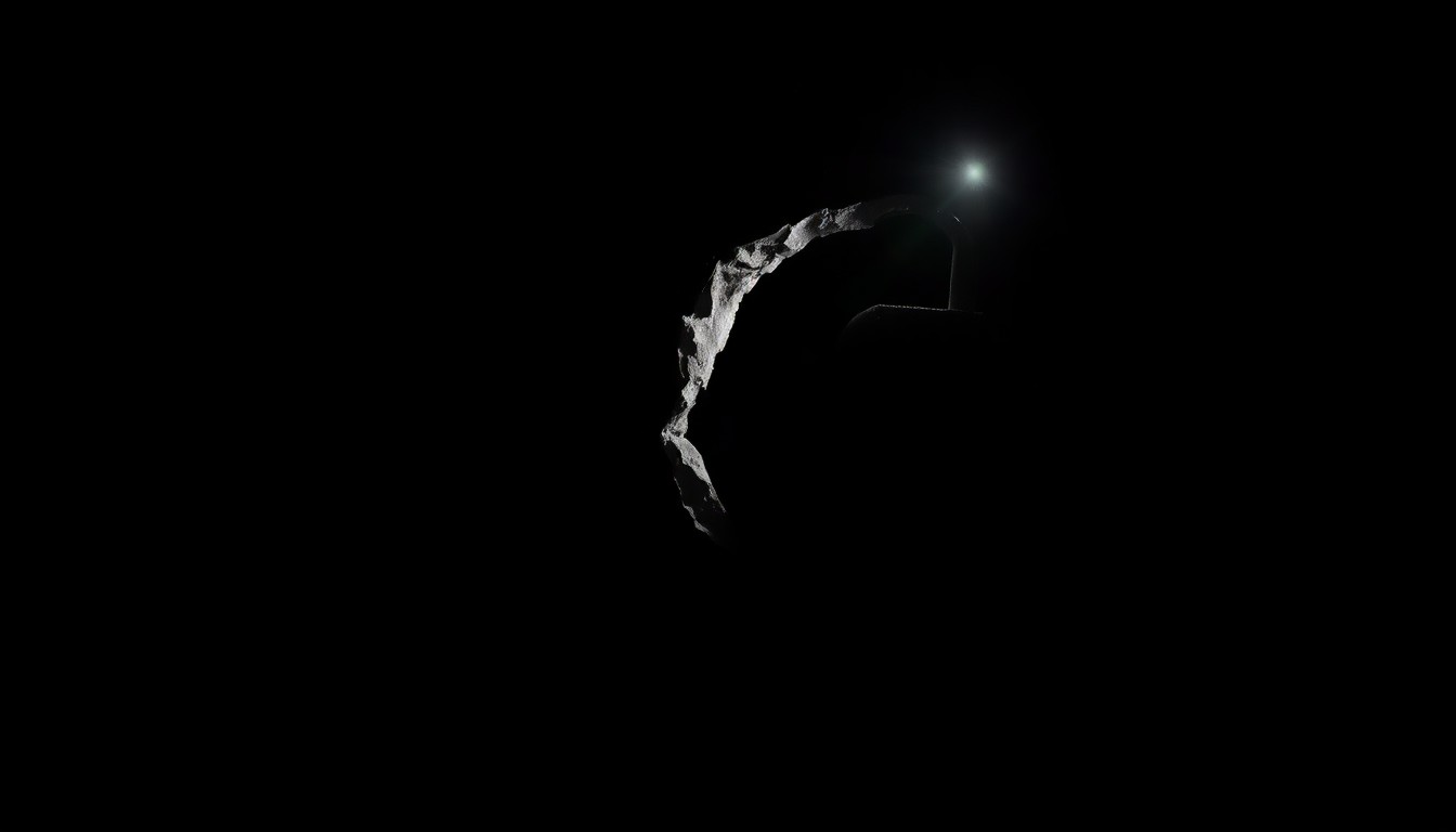 An extreme close-up photograph of a broken lock or damaged door frame, lit by a harsh, direct camera flash against a pitch-black background, creating a stark, gritty, investigative aesthetic.