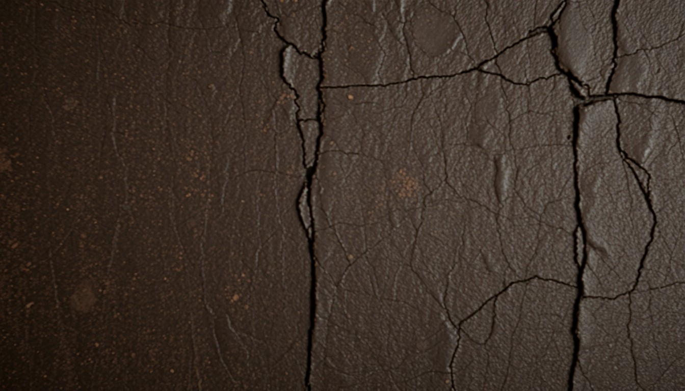 An extreme close-up of a weathered, distressed leather texture in deep brown and charcoal tones, capturing the gritty, hardscrabble atmosphere of a small Southern town.