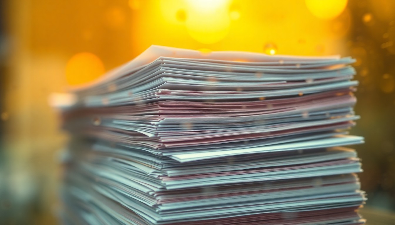An abstract, blurred image of a stack of paper documents in a warm, hazy light, conveying the concept of secure document disposal.