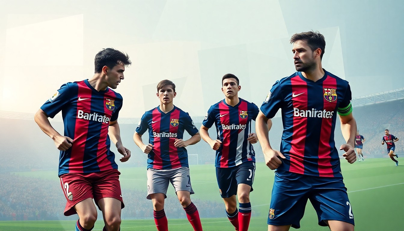 A cubist, geometric painting depicting a football match between Barcelona and Newcastle United, with the players' jerseys featuring a distinctive handwritten font style that symbolizes diversity and inclusion.