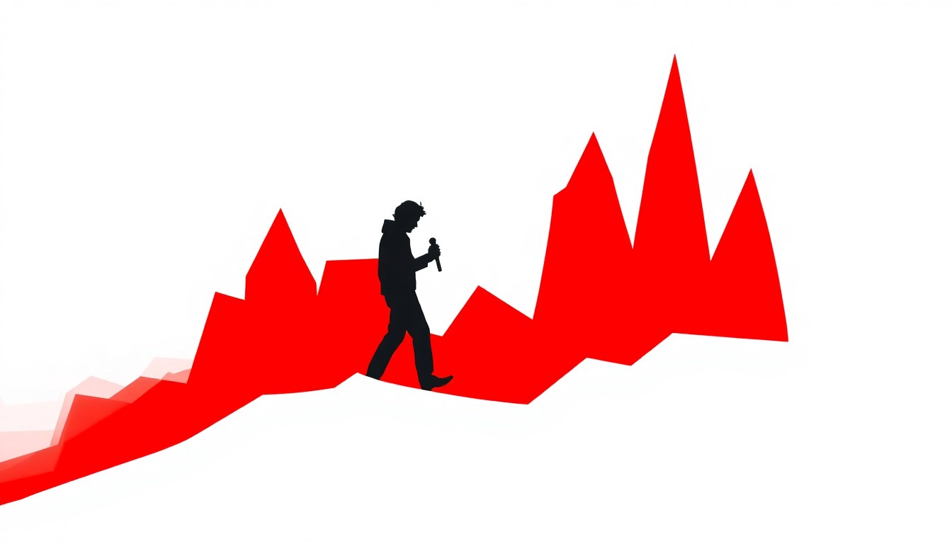 An abstract, minimalist illustration featuring bold, geometric shapes in red and white, conceptually representing the indie rock sound and aesthetic of Belle and Sebastian.