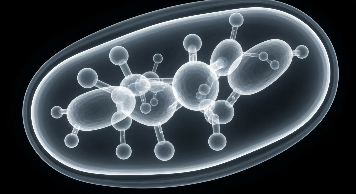 An abstract, ghostly X-ray image revealing the intricate molecular structure of a metformin pill, conceptually illustrating how this diabetes drug may be able to provide exercise-like metabolic advantages for prostate cancer patients.
