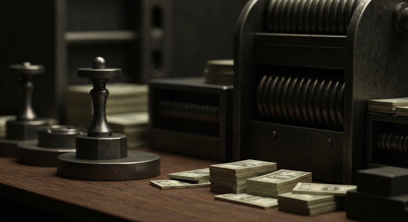 An extreme close-up of gears, levers, and other heavy industrial banking machinery, conveying a sense of financial security and institutional power through a tactile, physical representation.