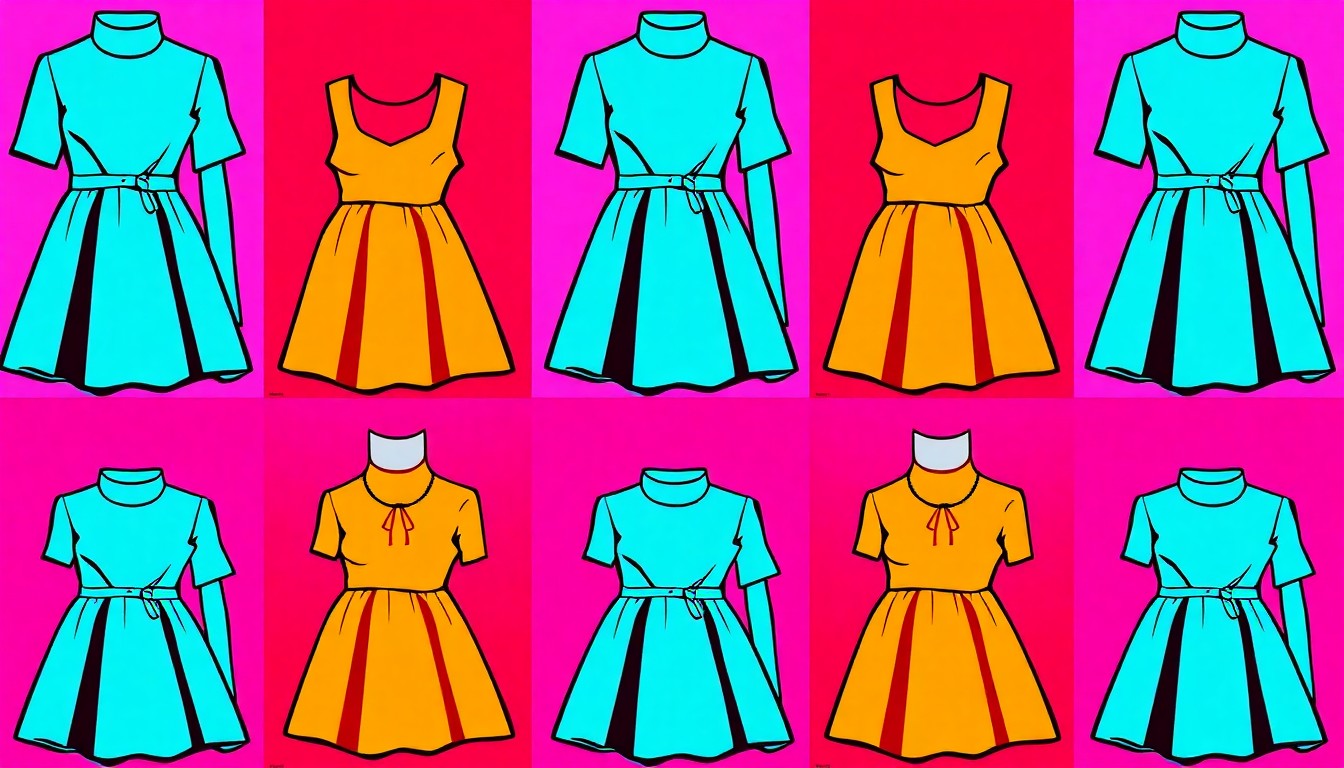 A bold, vibrant silkscreen print featuring a repeated pattern of a stylized fashion accessory or textile swatch in neon colors and high contrast, conceptually representing the innovative designs showcased at RVA Fashion Week.