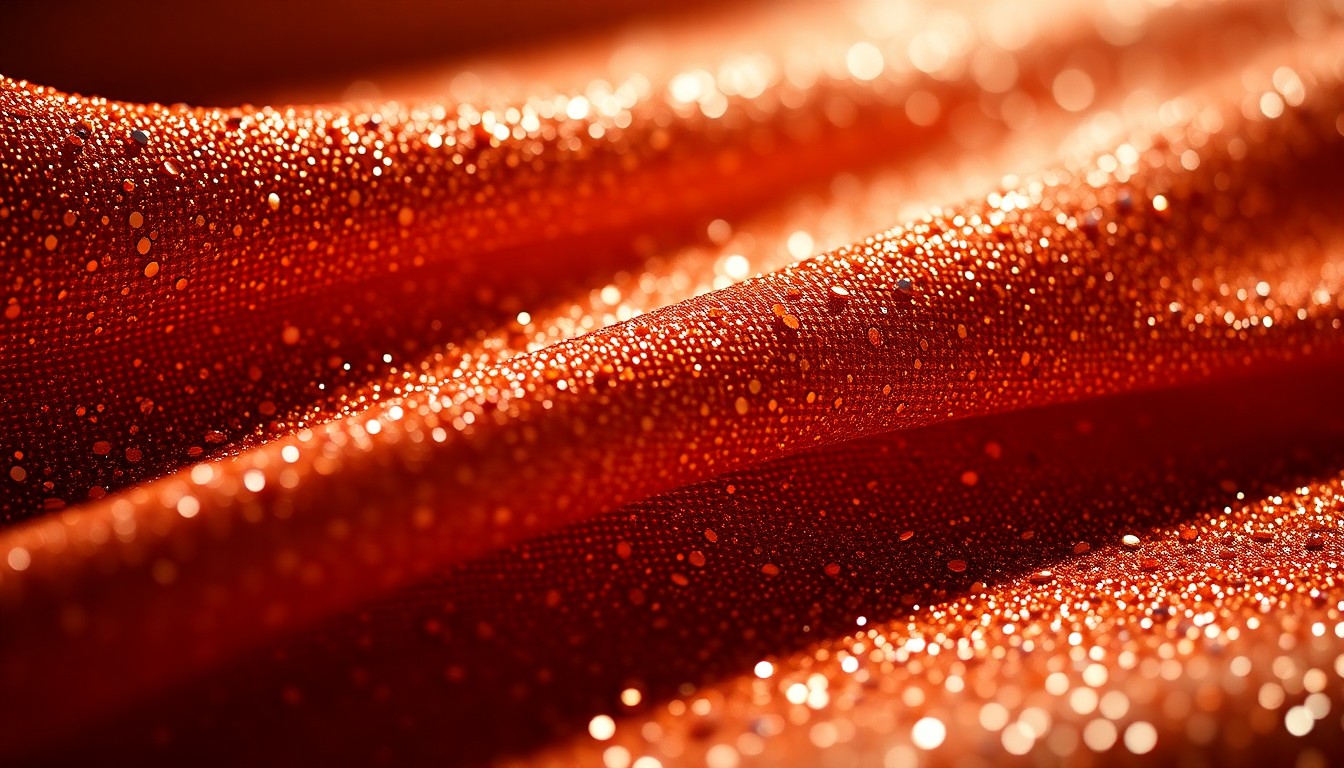 An extreme close-up of a luxurious, heavily textured fabric in shimmering gold and crimson hues, conceptually representing the complex emotional themes of family, trauma, and redemption that underlie the Marvel Cinematic Universe's superhero narratives.