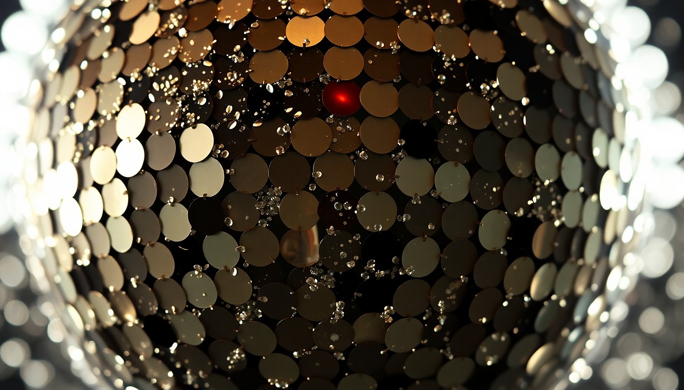 An abstract close-up image of shimmering, glittering textures in dramatic studio lighting, conceptually representing the glamour and excitement of a classic dance movie sequel.