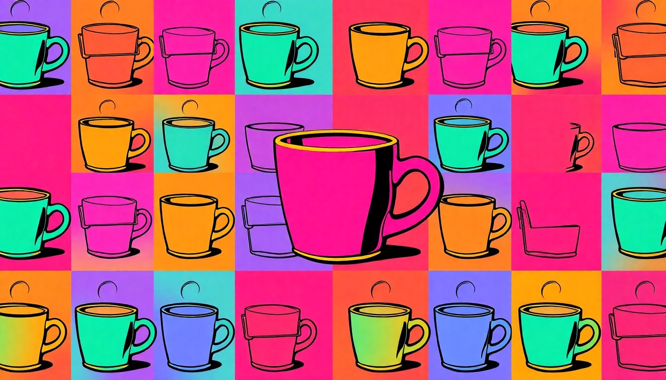 A brightly colored, high-contrast silkscreen print of a modern armchair repeated in a tight grid pattern, utilizing flat, vibrant neon colors and heavy black outlines to transform an everyday home item into a bold, eye-catching pop art composition.