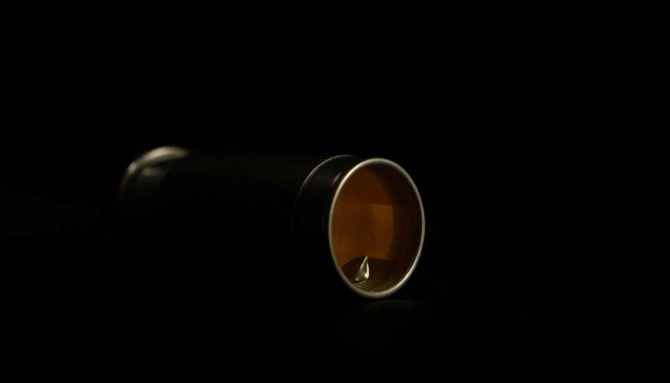 An extreme close-up photograph of a spent shell casing on a dark background, conceptually illustrating the aftermath of a shooting incident.