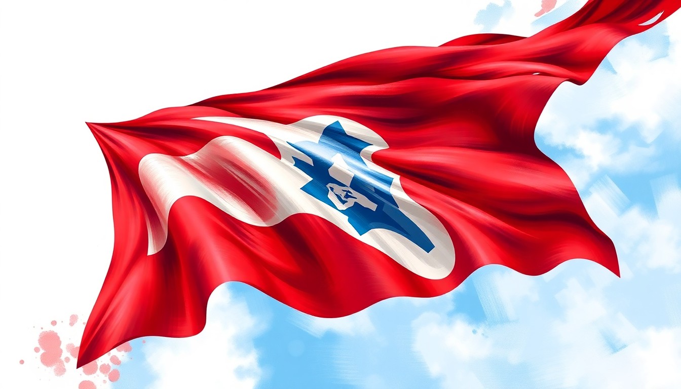 A vibrant, abstract painting featuring the Louisiana state flag repeated and overlapping in fractured, geometric waves of red, white, and blue, conveying the dynamic political shifts surrounding the state's primary elections.