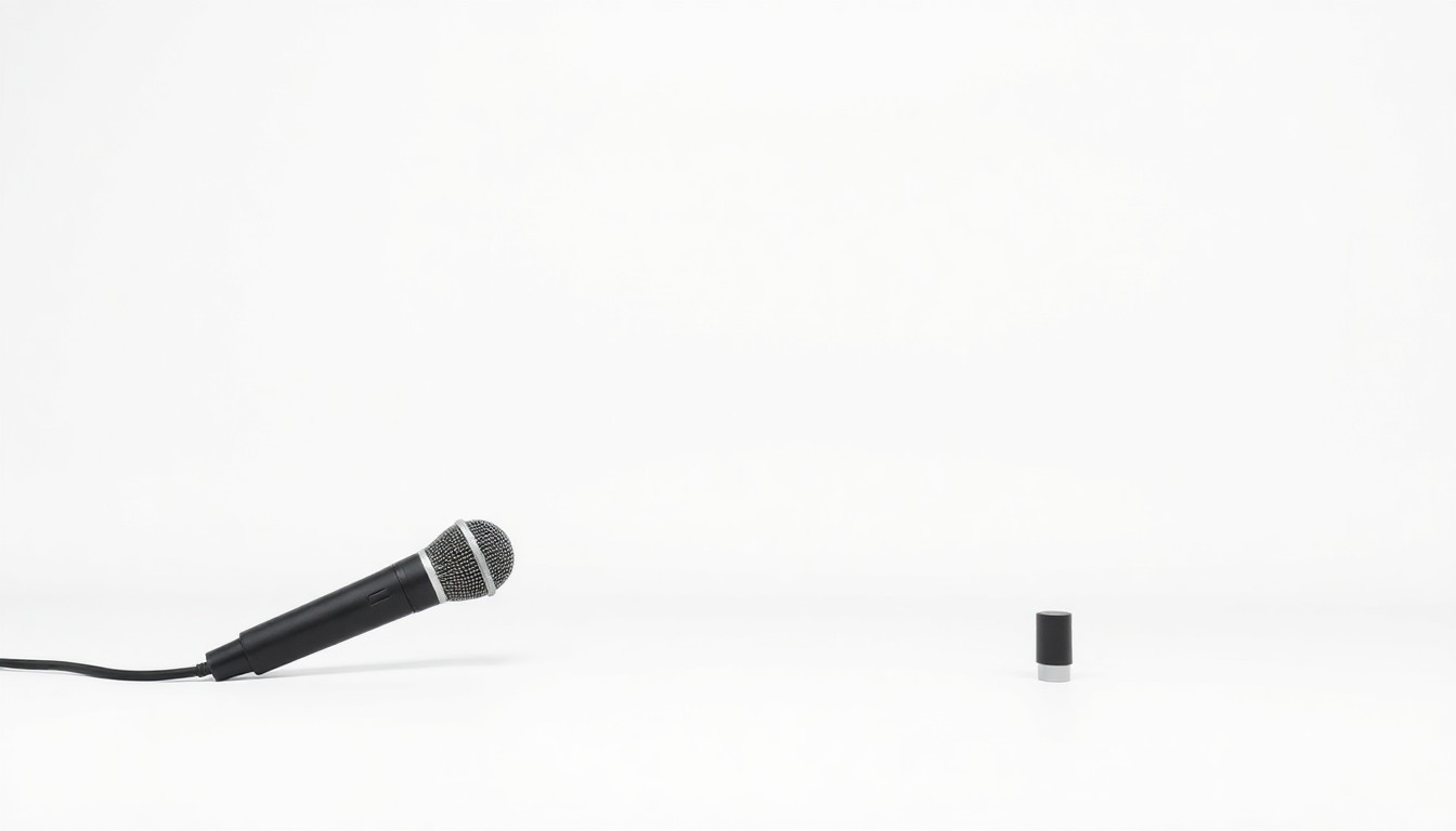 A photorealistic studio still-life image featuring a single microphone on a plain white background, representing the silencing of a local news voice.