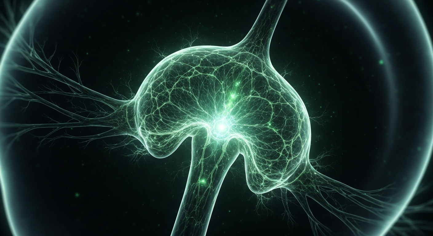 A translucent, ghostly X-ray image showing the intricate internal structure of a human prostate gland, with glowing lines and shapes representing the organ's metabolic pathways.