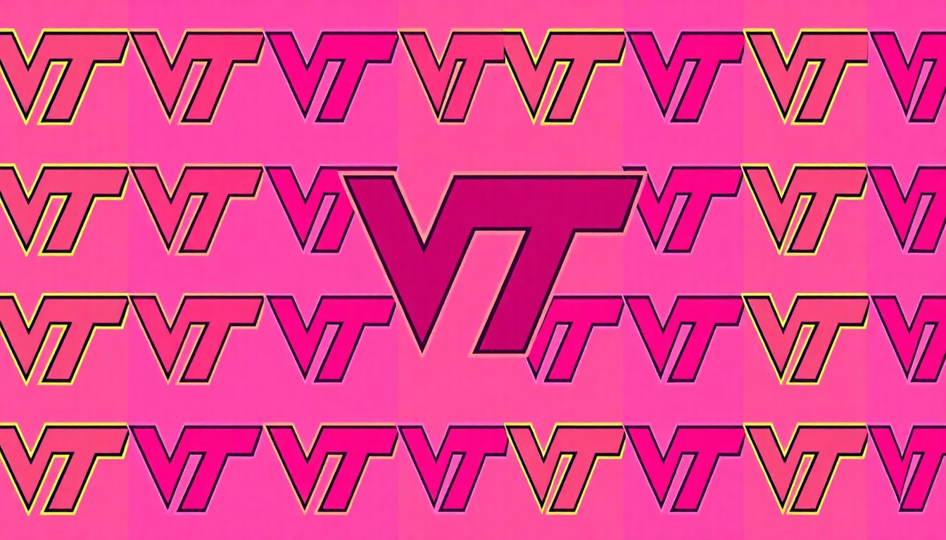 A grid of stylized, neon-colored Virginia Tech Hokies logos rendered in a high-contrast, silkscreen pop art style, conceptually representing the university's enduring identity and community spirit.