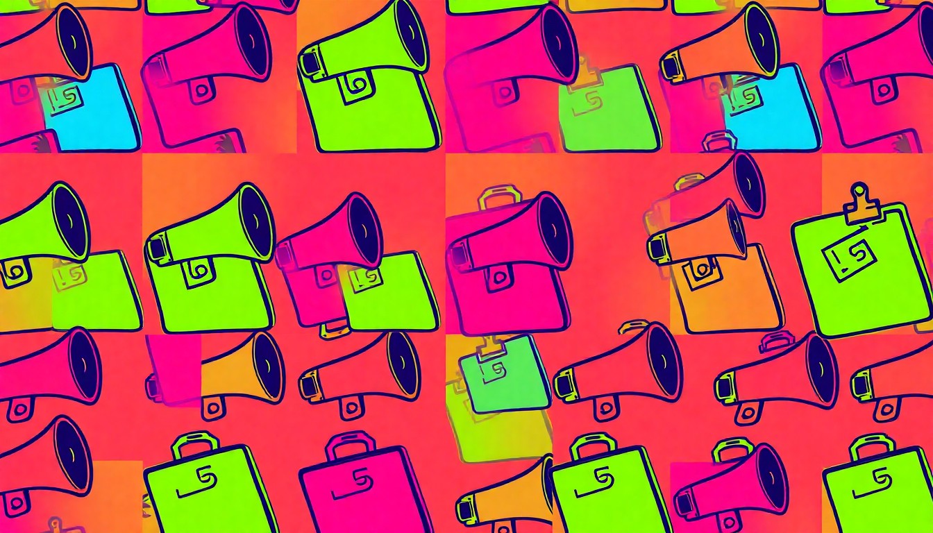 A brightly colored, high-contrast silkscreen print of an iconic community bulletin board icon repeated in a tight grid pattern, capturing the celebratory spirit of local civic engagement.