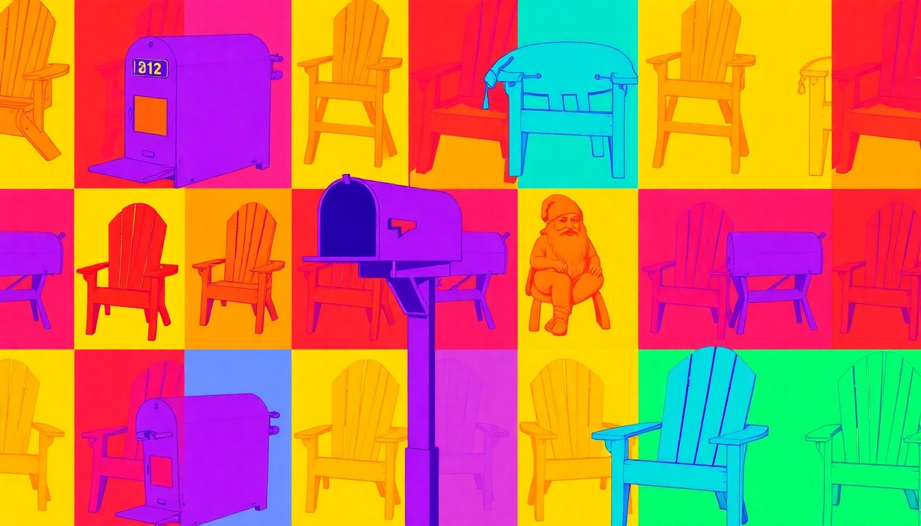 A brightly colored, high-contrast silkscreen print of a garden gnome repeated in a tight grid pattern, using flat, vibrant neon colors and heavy black outlines to transform the everyday object into a bold, eye-catching pop art composition.