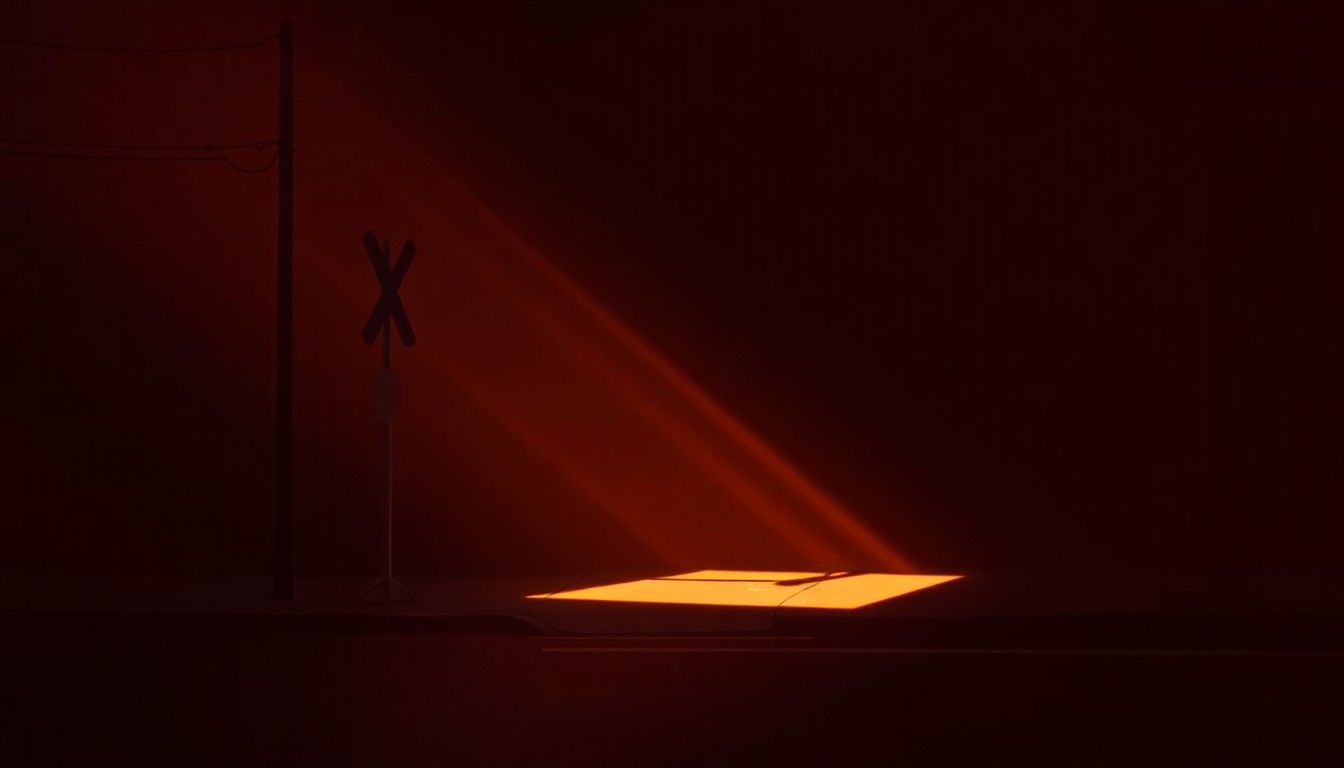 A photorealistic painting of a lone school crossing sign on a city street, with warm sunlight casting deep shadows across the scene, conveying a sense of quiet contemplation about the role of technology in enforcing traffic laws.