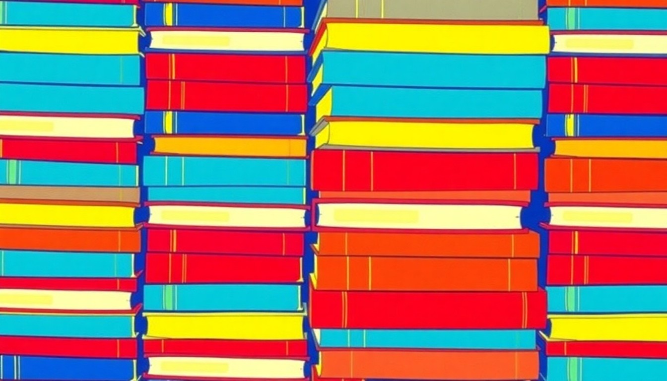 A vibrant, pop art-inspired illustration featuring a repeating grid of colorful textbook icons, representing the variety of academic programs available at Cornerstone University.