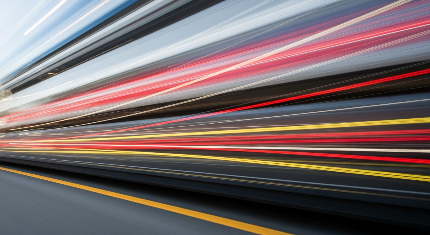 An abstract, blurred image of a vehicle in motion, with streaks of vibrant colors representing the disruption and chaos caused by the bridge closure in Phillipsburg.