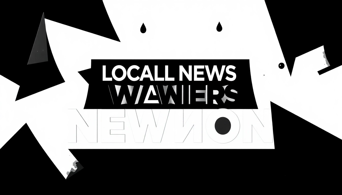 An abstract illustration featuring bold, angular black shapes against a stark white background, conceptually representing a local television news station receiving industry accolades.