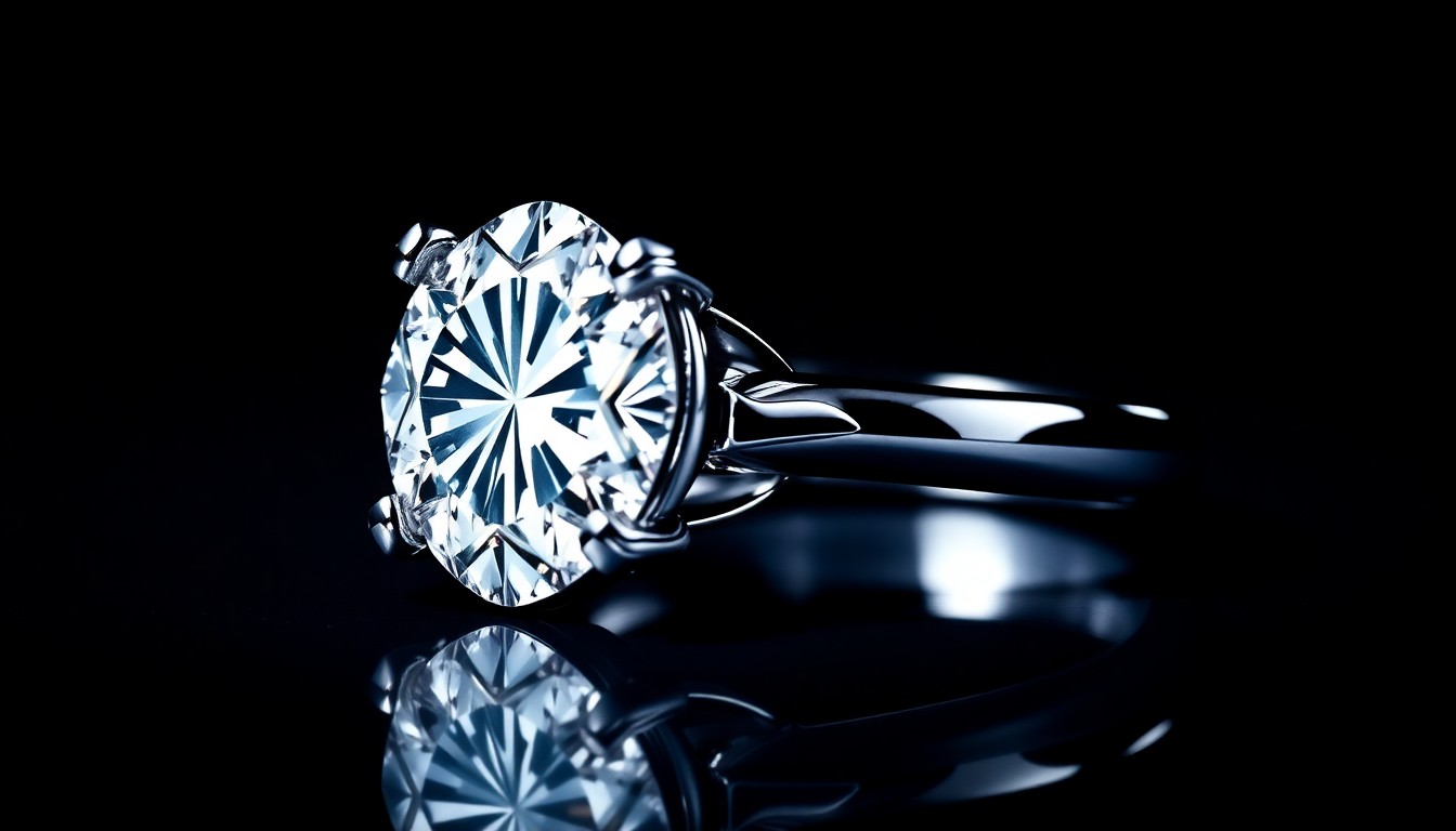 An extreme close-up photograph of a sparkling diamond engagement ring, capturing the luxurious and glamorous nature of the sports and entertainment world.