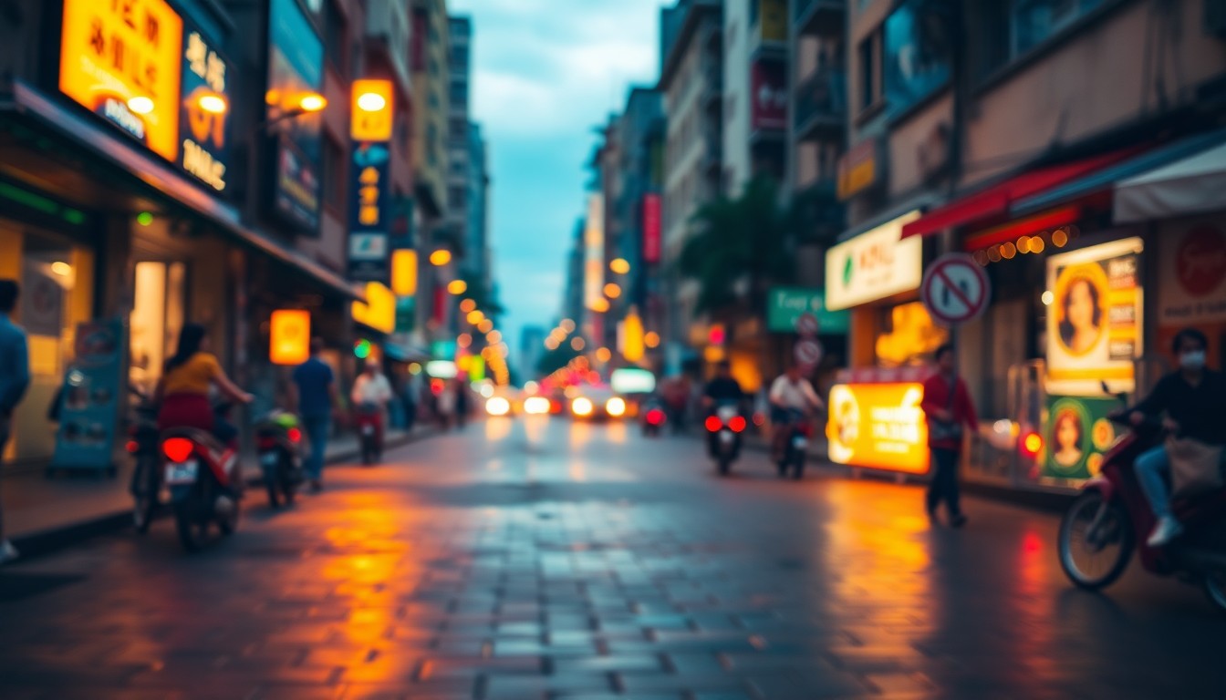 An abstract, out-of-focus photograph featuring warm, colorful pools of light and movement, conceptually representing the growth and energy of a thriving community.