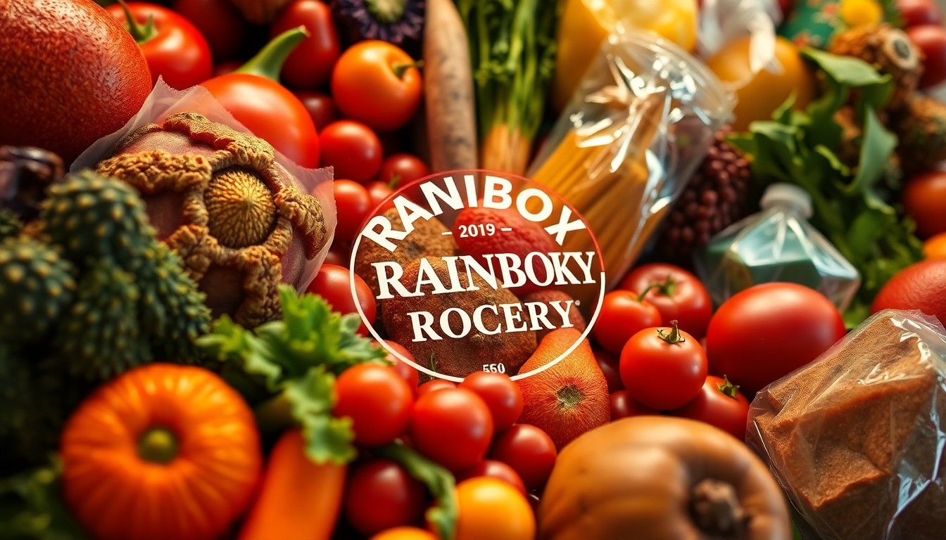 An extreme close-up of richly textured, sun-dappled fruits, vegetables, and natural products in a warm, earthy color palette, conceptually representing the joyful community spirit of Rainbow Grocery's 50th anniversary celebration.