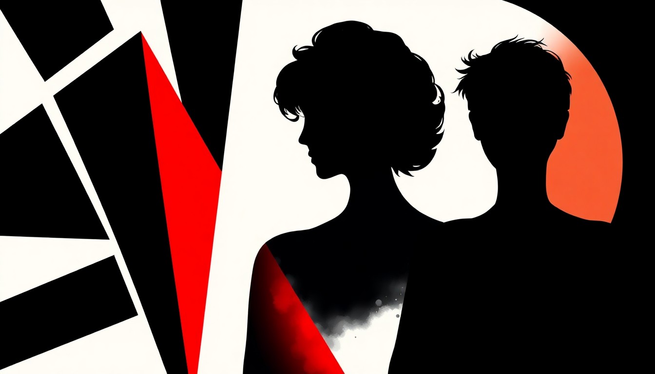 A striking abstract composition of jagged, overlapping black silhouettes against a high-contrast red and white background, conceptually representing the Cocteau Twins' innovative dream-pop sound.