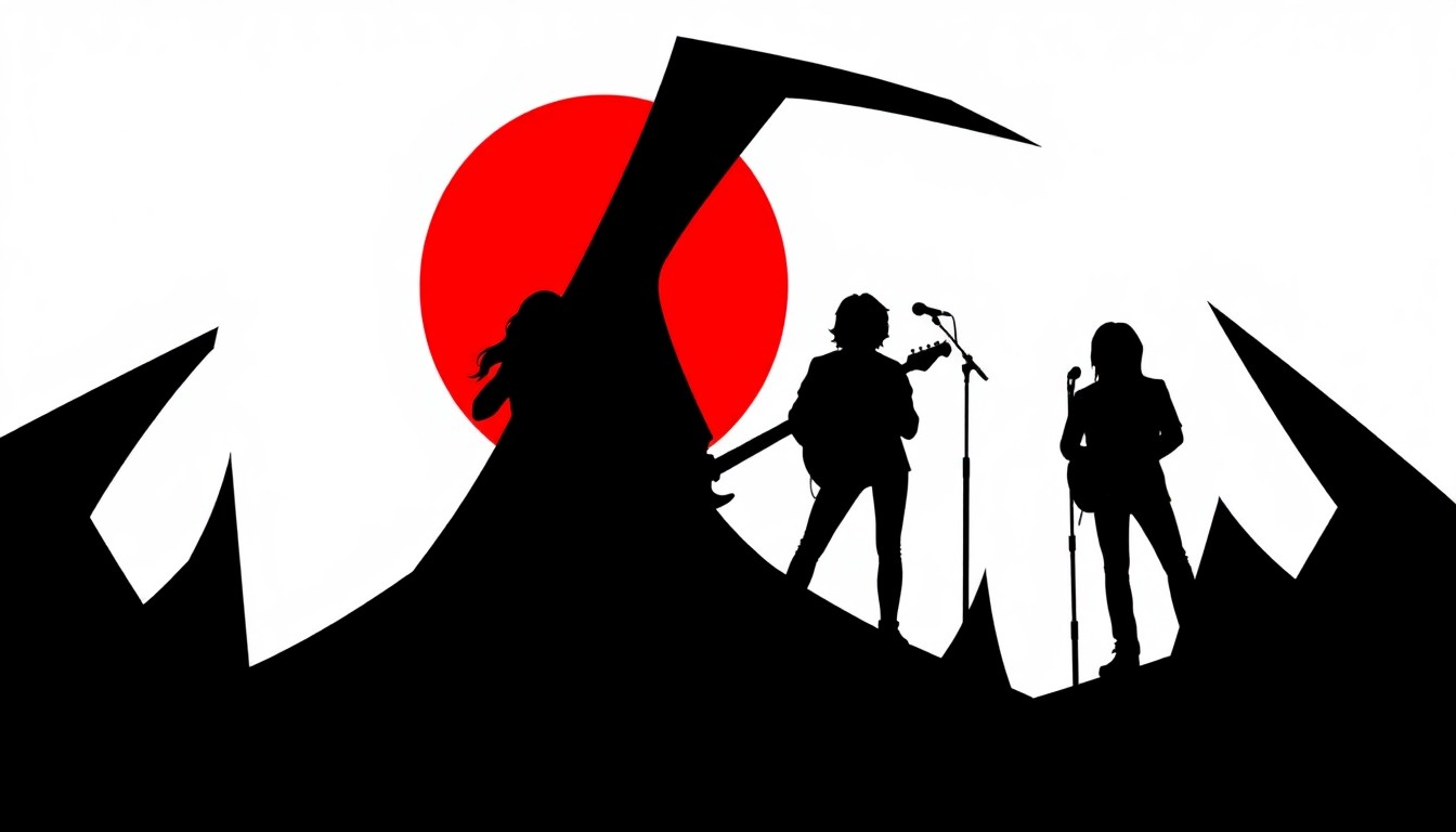 A striking black and white abstract composition featuring a jagged, angular silhouette shape that captures the raw energy and DIY spirit of the garage rock band Girl Trouble, conveying a sense of defiance and authenticity.