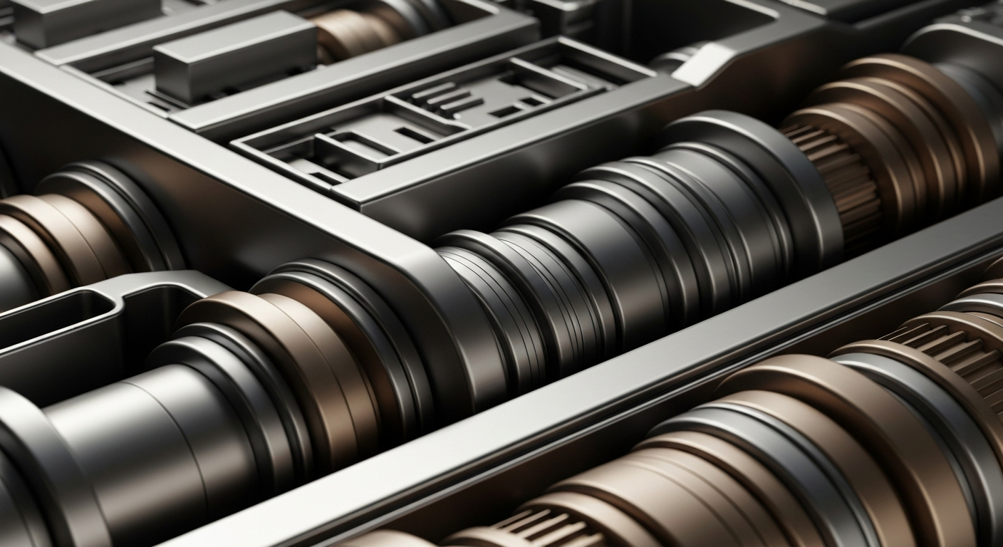 An extreme close-up of intricate, metallic banking machinery and mechanisms, conveying the secure infrastructure and storage of digital wealth.