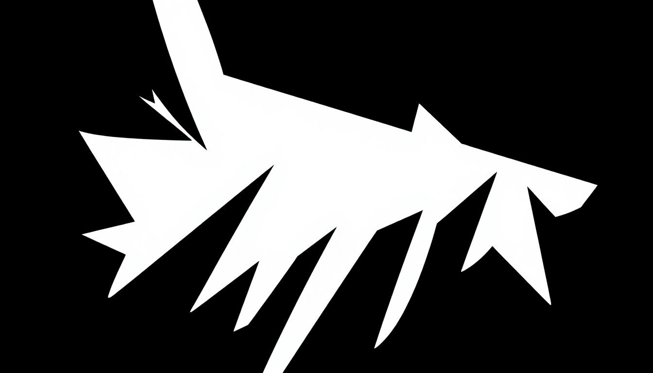 A striking abstract illustration featuring bold, angular black silhouettes against a stark white background, with splashes of deep red color, conceptually representing the independent spirit and Southern influences of the Hillbilly Bible film.