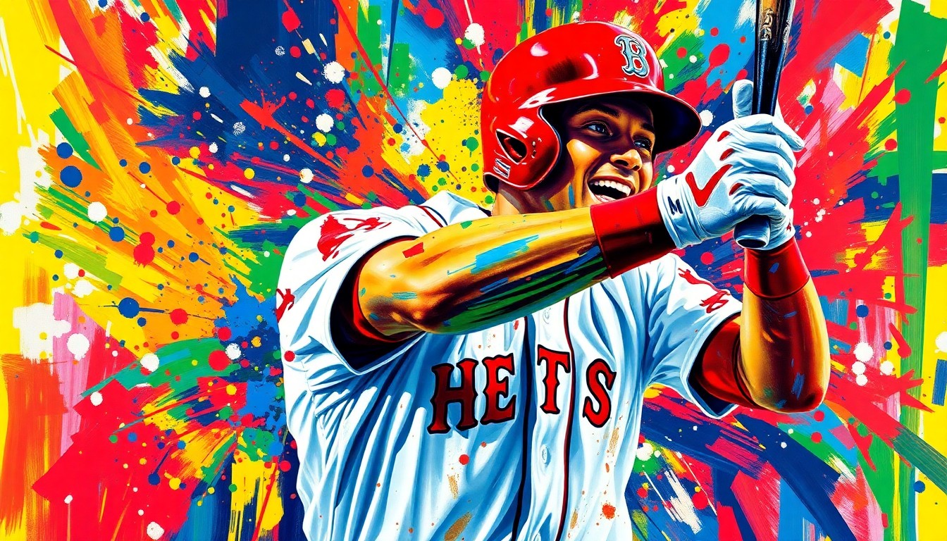 An abstract expressionist painting featuring vibrant neon brushstrokes and splatters of color, capturing the raw energy and celebratory emotion of a dramatic walk-off grand slam in a baseball game.