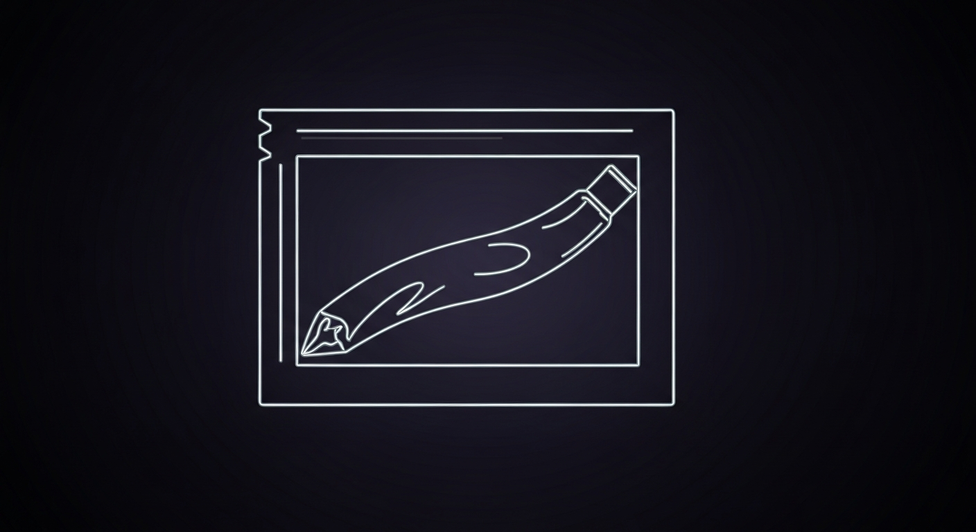 A glowing, minimalist neon outline of a nicotine pouch against a dark background, conveying the concept of a less harmful nicotine product.