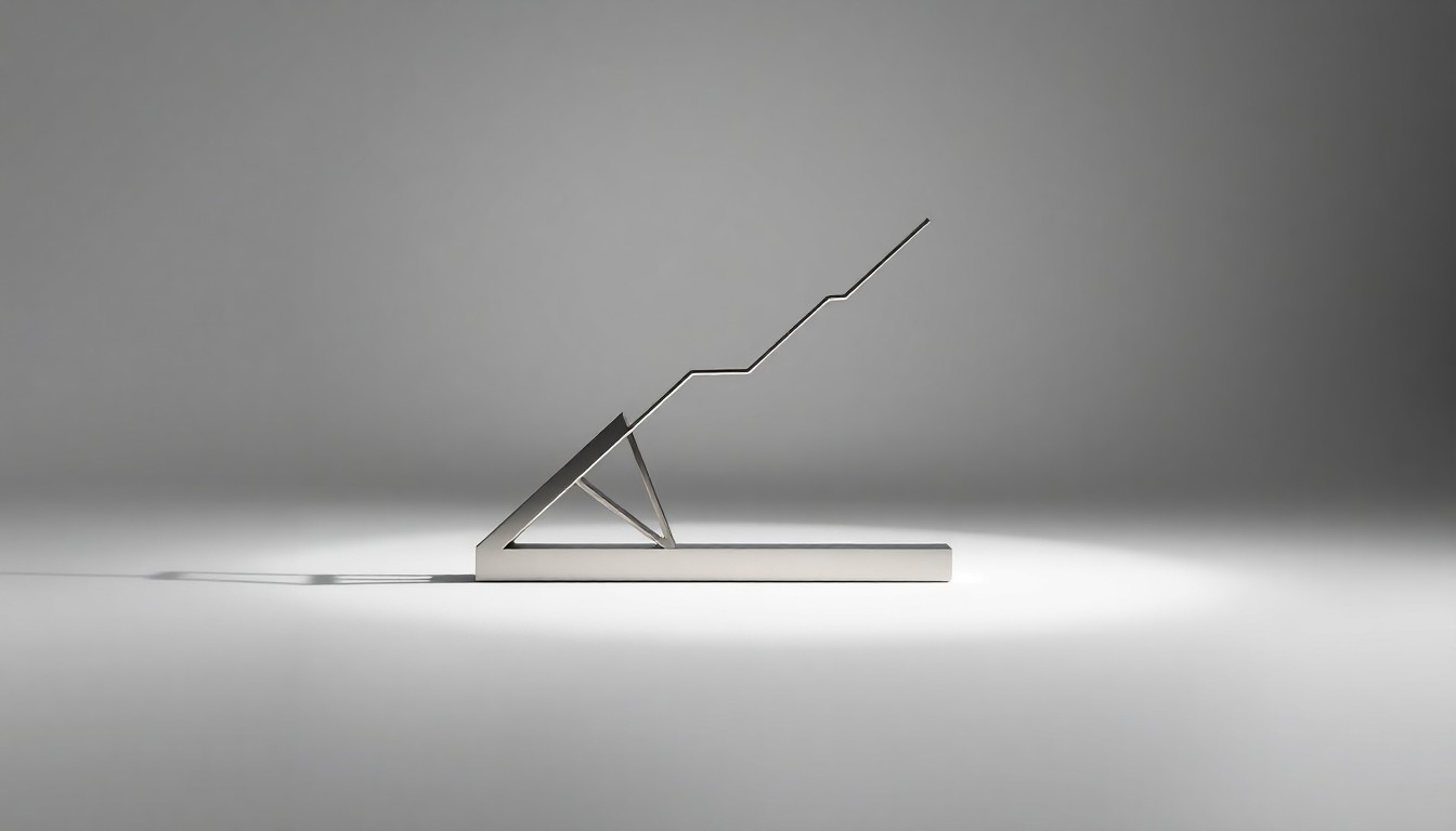 A sleek, metallic sculpture in the shape of an upward-trfinishing line, floating against a plain white background and illuminated by dramatic studio lighting, symbolizing the complex dynamics between a startup founder and their employees.