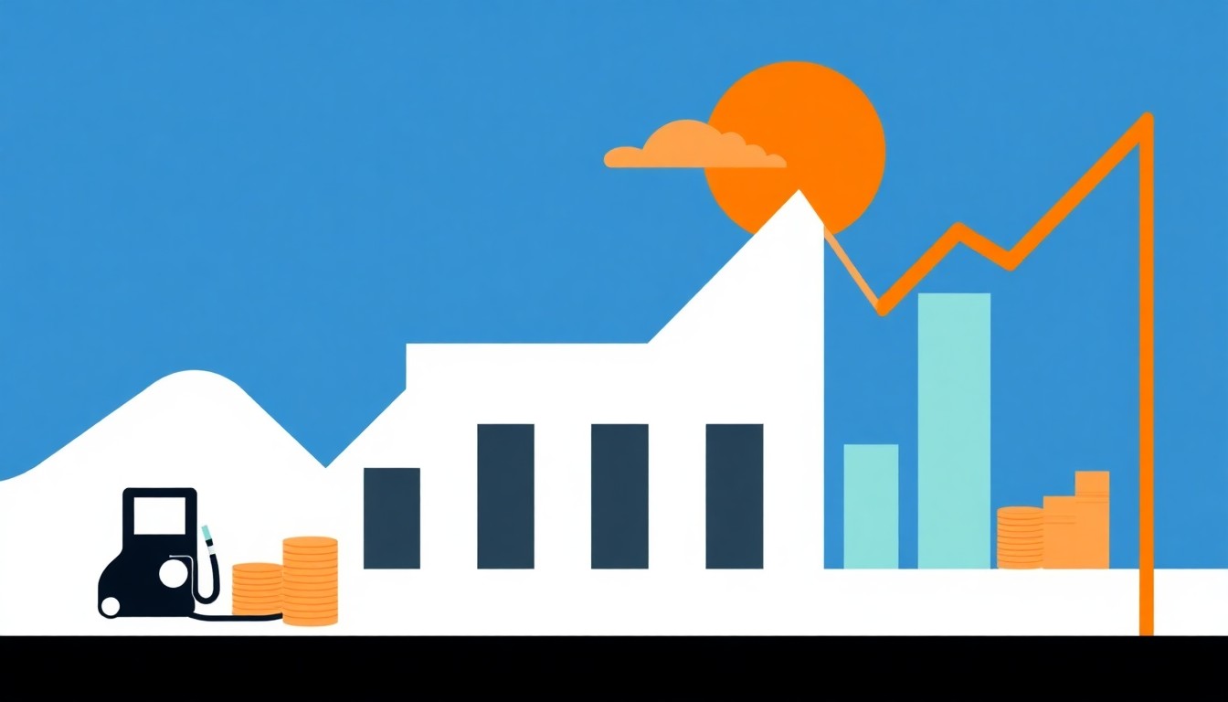 A vibrant abstract illustration composed of overlapping triangles and rectangles in shades of red, blue, and yellow, conceptually representing the economic pressures and social impacts of rising fuel costs.