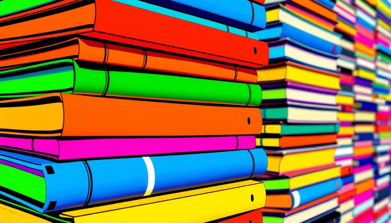 A bold, colorful silkscreen-style illustration depicting a repeating grid of stacked textbooks, representing the financial pressures facing the UK higher education sector.