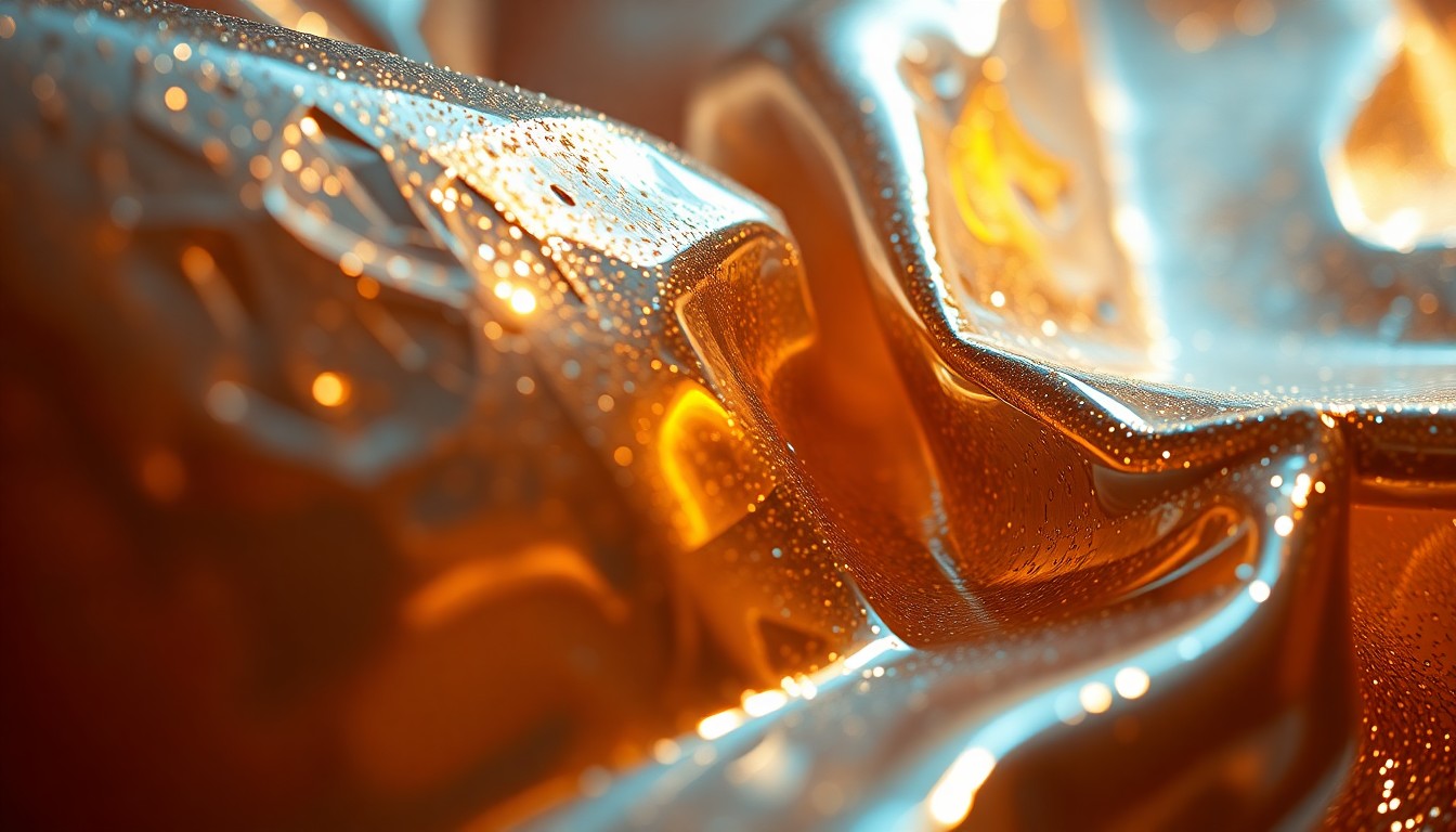 An abstract close-up photograph showcasing the shimmering, high-contrast textures and materials that defined the futuristic aesthetic of the cult classic film The Fifth Element, capturing the essence of its visually striking world.