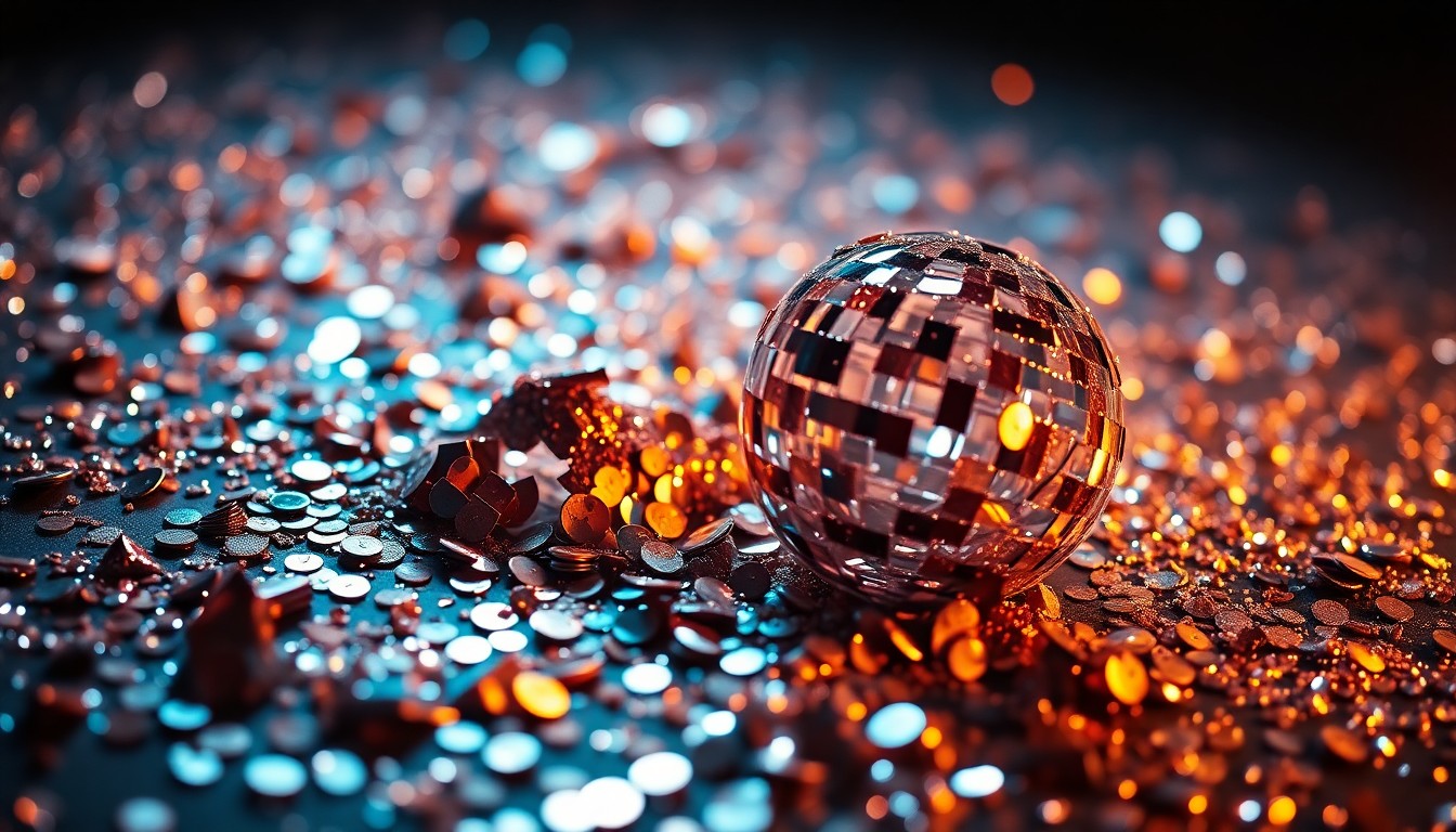 An abstract close-up image of shimmering sequins and shattered glass, capturing the glamour and nostalgia of the Harry Potter franchise.