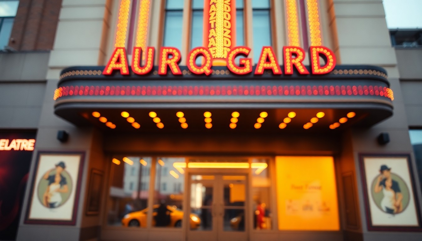 An extremely abstracted, out-of-focus photograph of the exterior of a historic theater building, with soft, warm pools of light and color reflecting off the art deco architectural details, conceptually representing the revival of a beloved community space.