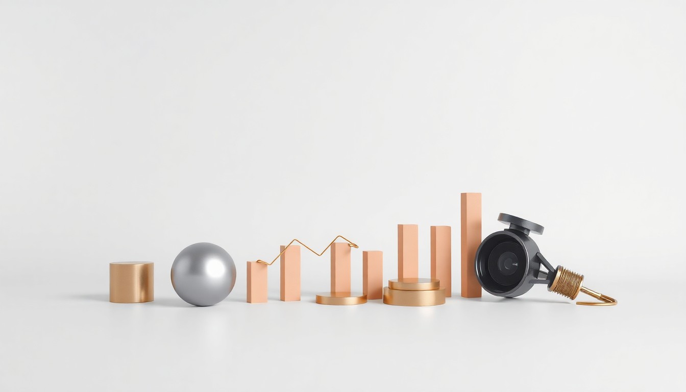 A clean, monochromatic studio photograph featuring a simple arrangement of premium, polished objects against a solid background, conceptually representing the abstract ideas of lead generation, conversion rates, and digital marketing strategy.