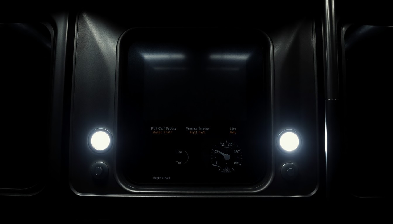 An extreme close-up photograph of a subway car control panel, with dramatic shadows and highlights created by the harsh flash lighting, conveying a sense of the power and complexity of the subway system's inner workings.