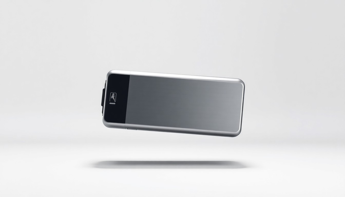 A highly detailed, photorealistic studio photograph of a sleek, metallic electric vehicle battery pack or charging port component floating on a clean, white background, lit dramatically with sharp shadows to convey a sense of corporate strategy and financial uncertainty.