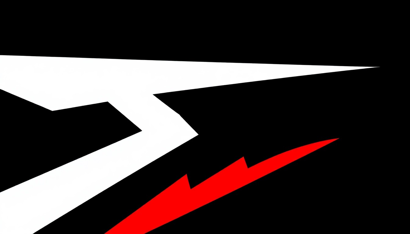 An abstract, minimalist illustration featuring sharp, angular shapes in black, white, and red, conveying a sense of innovation and creativity in the toy and game industry.