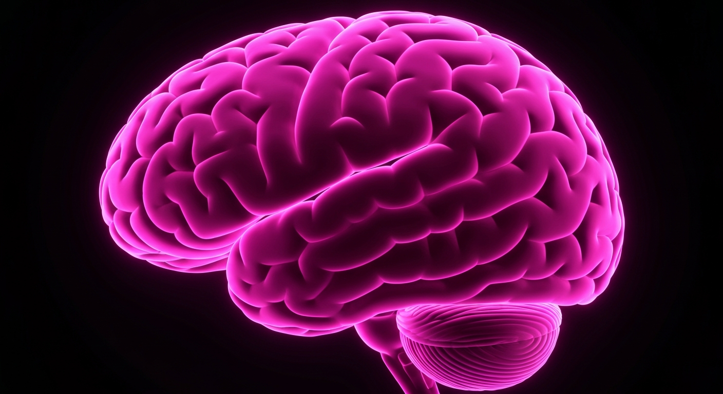 A minimalist, glowing neon outline of a human brain against a dark background, conceptually representing the cognitive benefits of the creatine supplement.